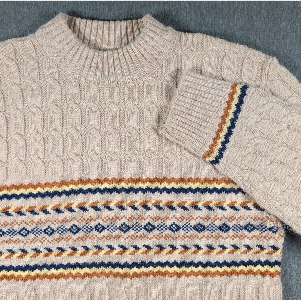Vtg Fair Isle Knit LORD JEFF Sweater Mens M Beige Blue Wintuk Orlon USA Stripes